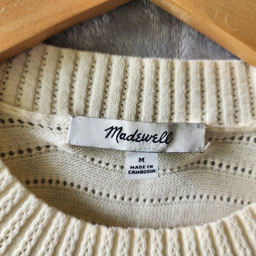 Madewell Womens Short Sleeve Size Medium Textural Stitch Crewneck Sweater Cream - Picture 3 of 10